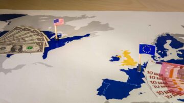 Dollar,And,Euro,american,And,European,Flags,Over,Eu,And,Us